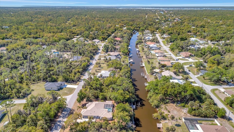 Canal-lined neighborhood with scenic waterway views