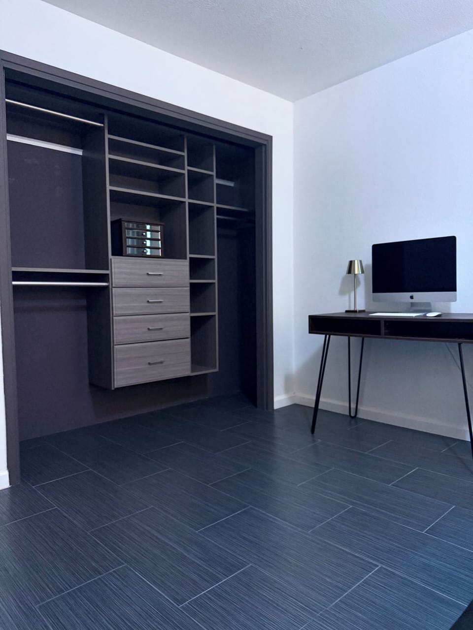 Desk and full closet 