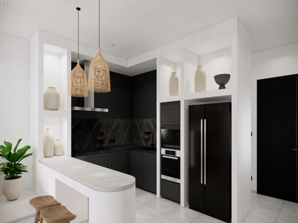 Full-size fridge, microwave, oven, stovetop