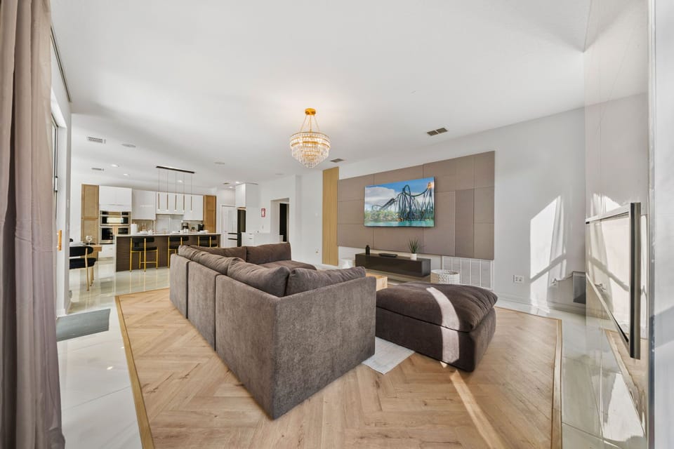 Sink into comfort on the cloud-style sofa and stream your favorites