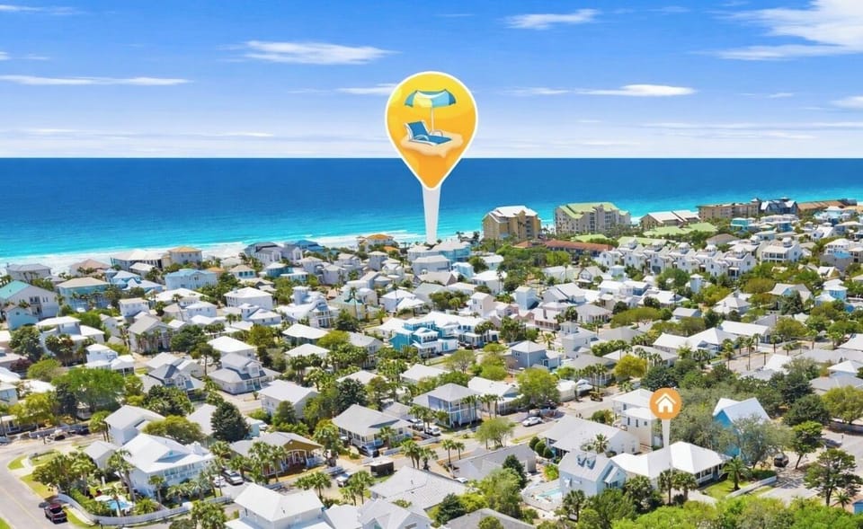 A short 5 minute walk or 1 minute golf cart ride to the beach 