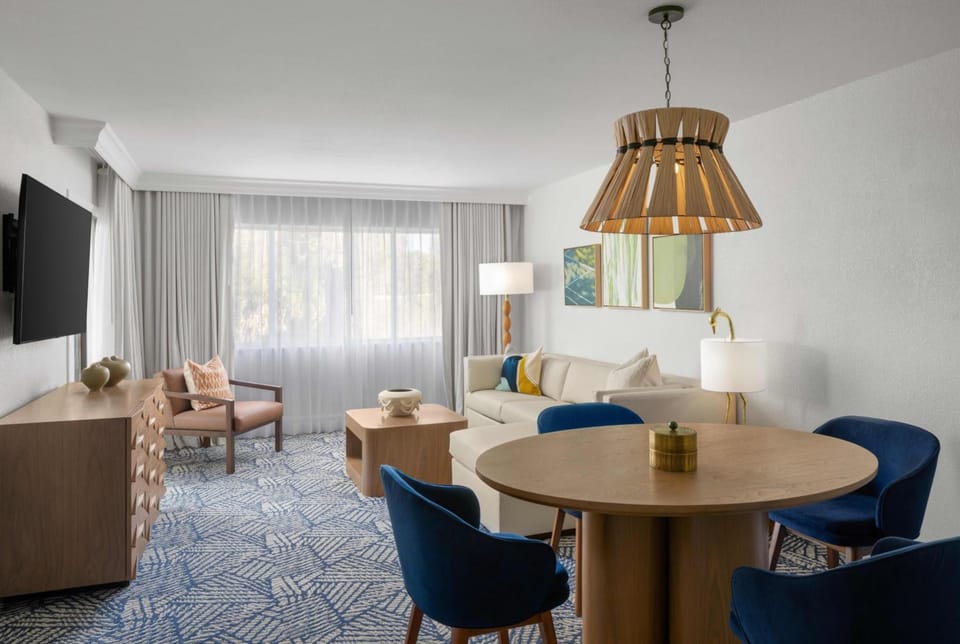 Gather for games and meals in this airy living space.