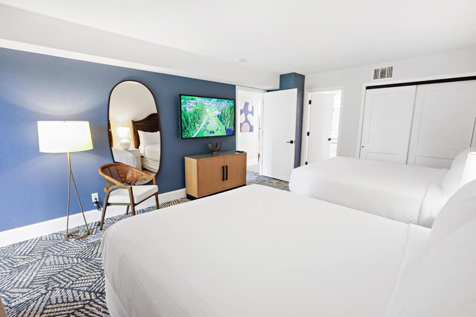Settle in with two cozy beds and tranquil garden scenery.