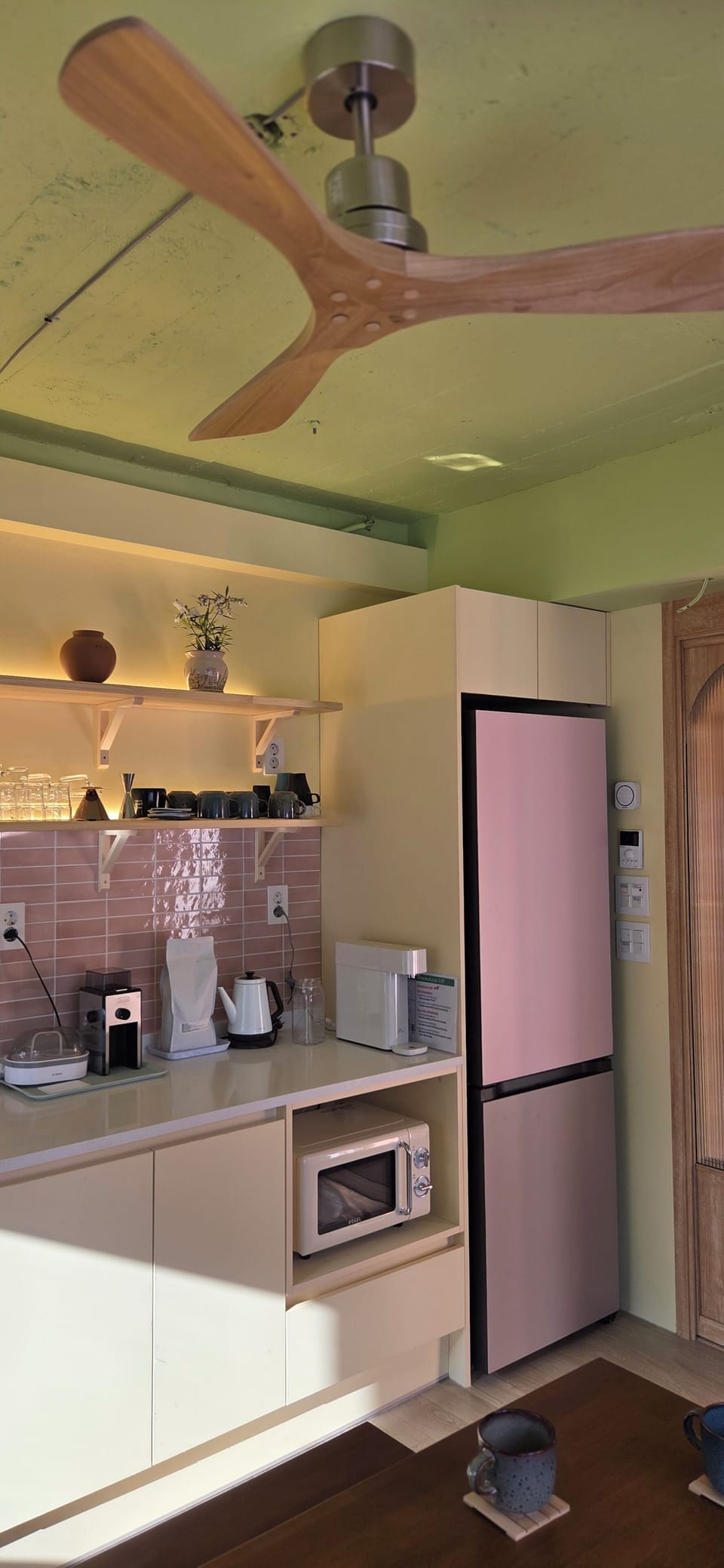 Mini-fridge, microwave, cookware/dishes/utensils