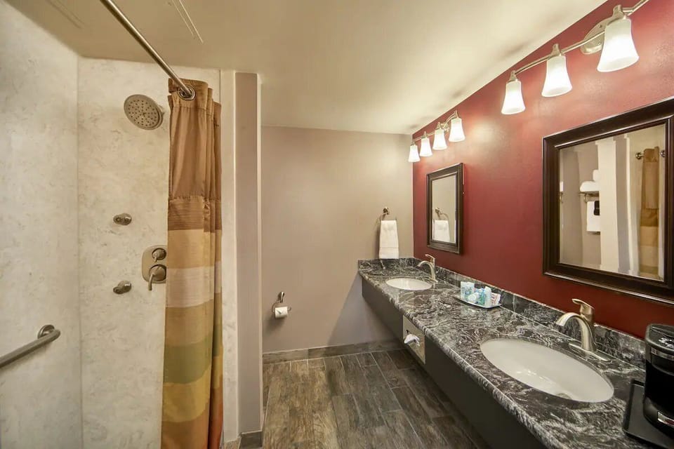 Get ready with double sinks and bright, flattering lighting.