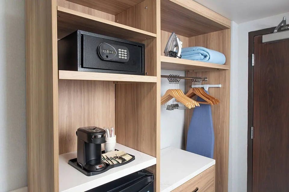 Store luggage neatly and keep valuables secure during your stay.