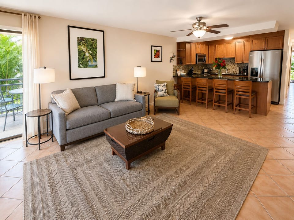 Spacious open living and kitchen area