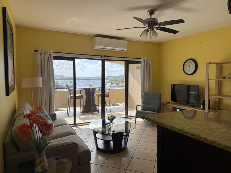 Living Room with Smart TV and view of Red Hook bay