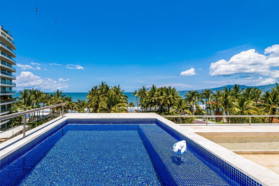 Enjoy your own private rooftop plunge pool with panoramic ocean views, tropical surroundings, and the perfect setting for relaxing under the sun.