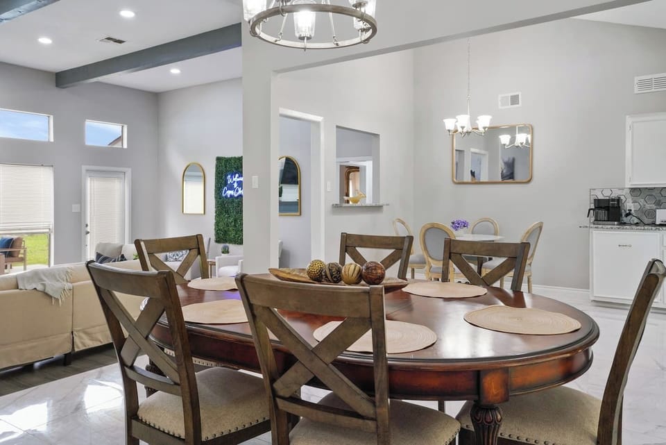 Open dining area conveniently located adjacent to kitchen and living room.
