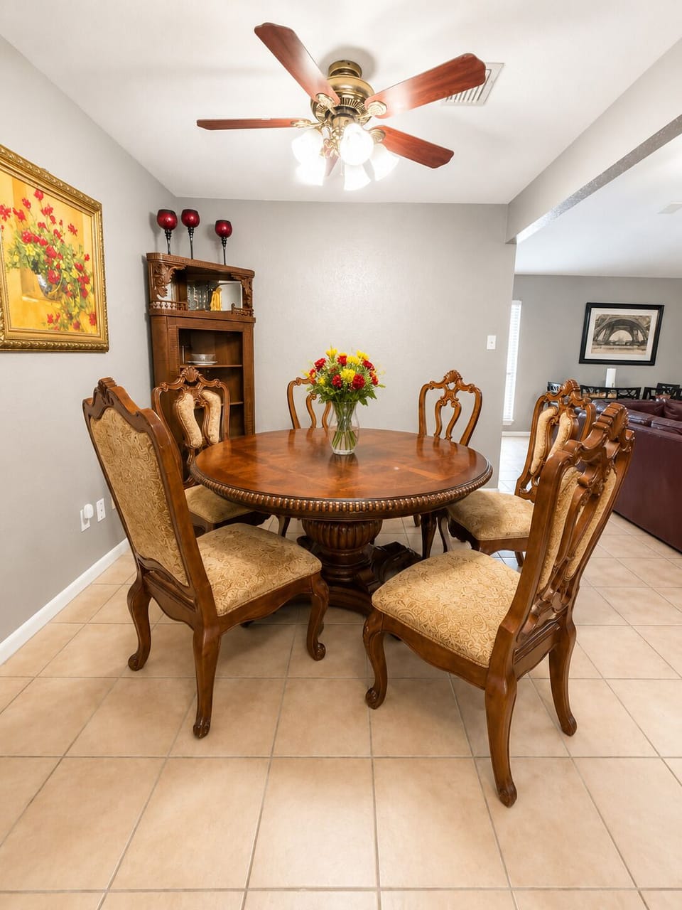 Elegant dining area with seating for family meals and gatherings.