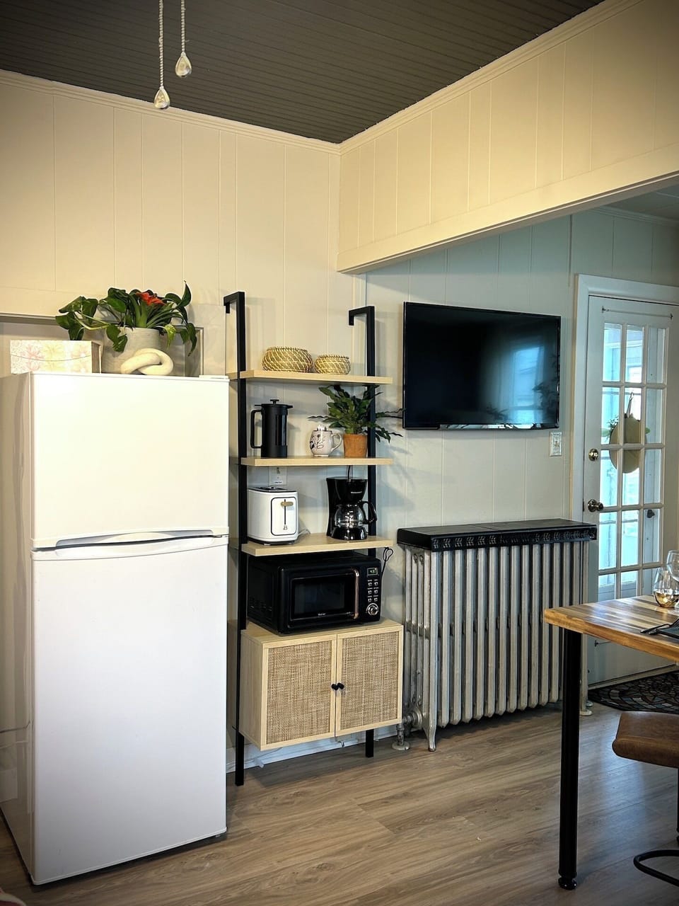 Smart  TV and coffee station with microwave