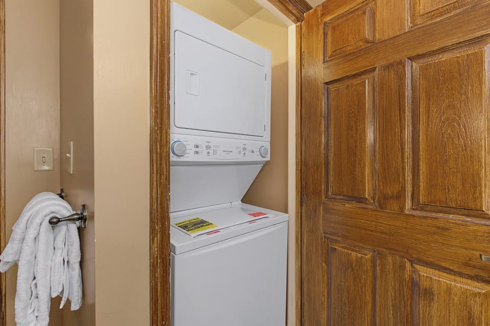 Your in-suite washer and dryer setup keeps fresh linens and clothes ready for your adventures.