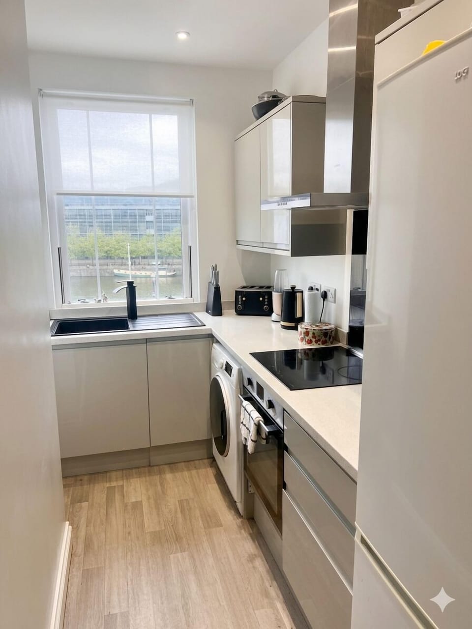 Galley Kitchen with views of the Harbourside