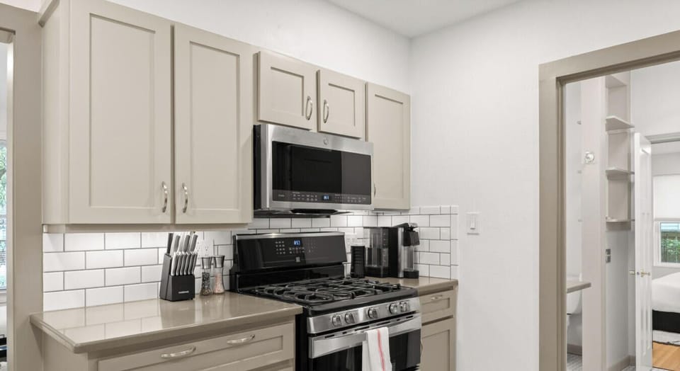 Brew your morning coffee or cook a full meal on the gas range. All cookware and essentials are provided.