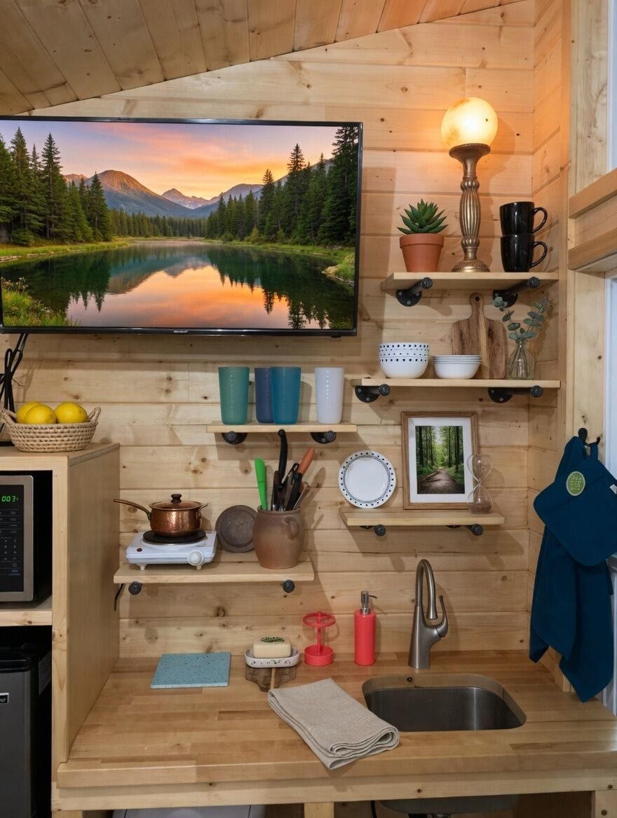 Utensils and a big screen TV, Wi-Fi works wonderfully