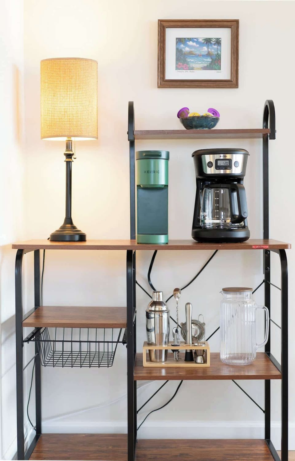Enjoy your morning coffee and come back for Mai Tais in the evening. Not pictured: Coffee grounds, kcups, cream and sugar packets, Nespresso machine and pods.