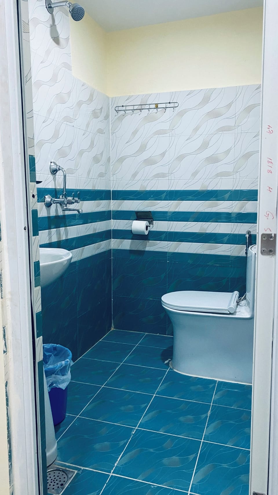 Shower, slippers, bidet, towels
