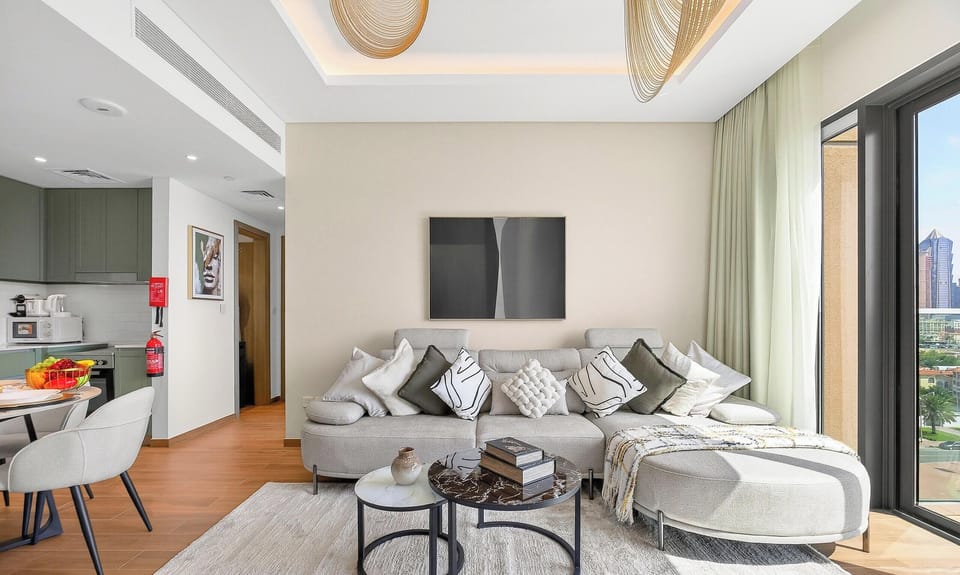 Luxury Apartment, City View | Living area | 55-inch Smart TV with digital channels