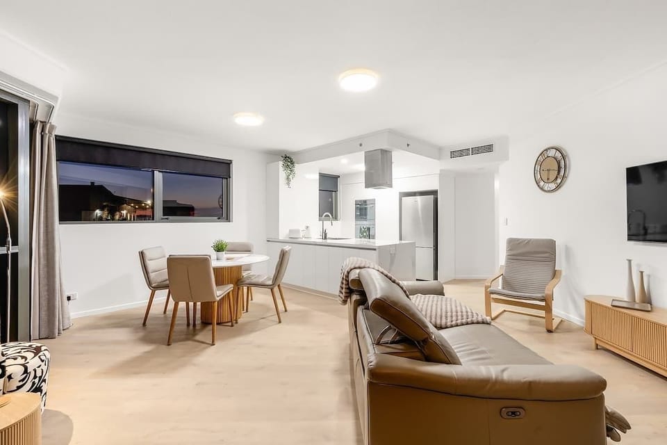 Spacious open-plan...Leather electric-recliner couch...