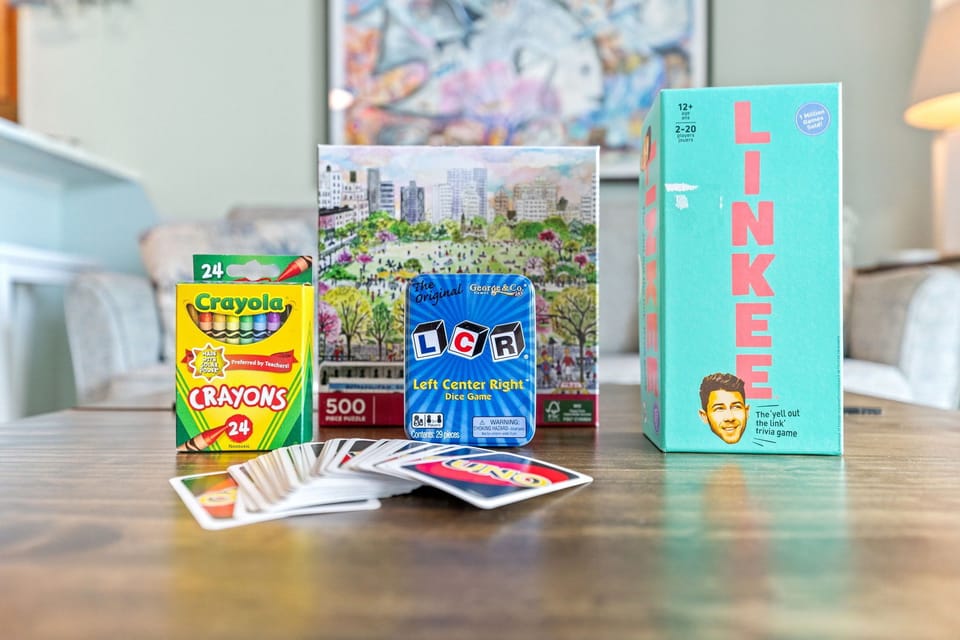 Always nice to have some games, cards and coloring books.