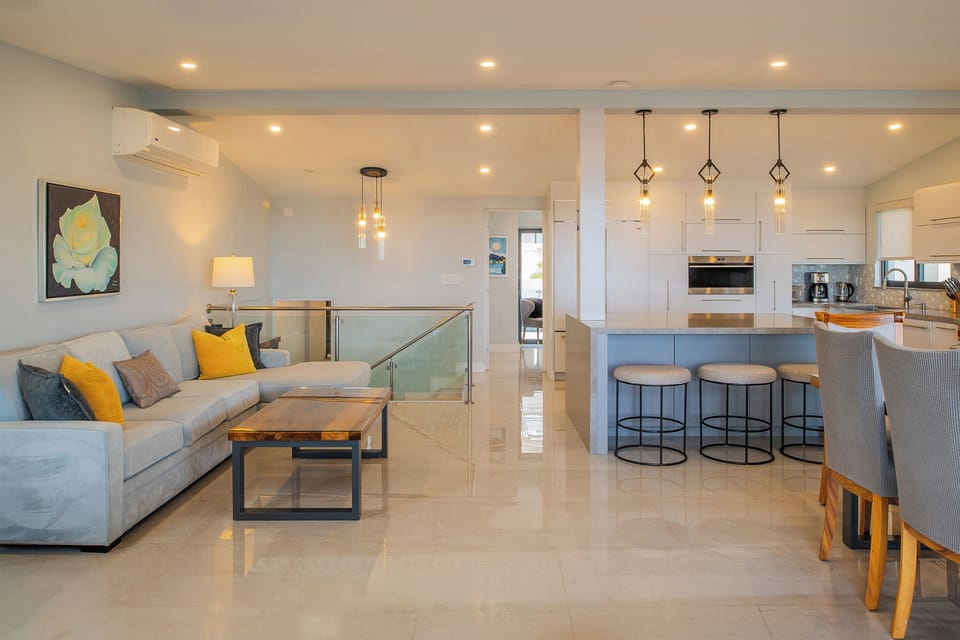 Living area and kitchen