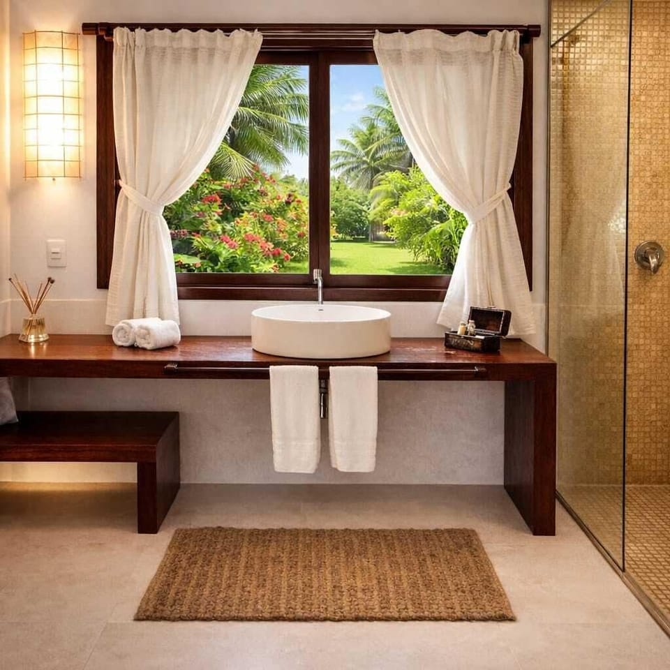 Deluxe Double Room, 1 Bedroom, Balcony, Garden View | Bathroom | Shower, rainfall showerhead, hair dryer, towels