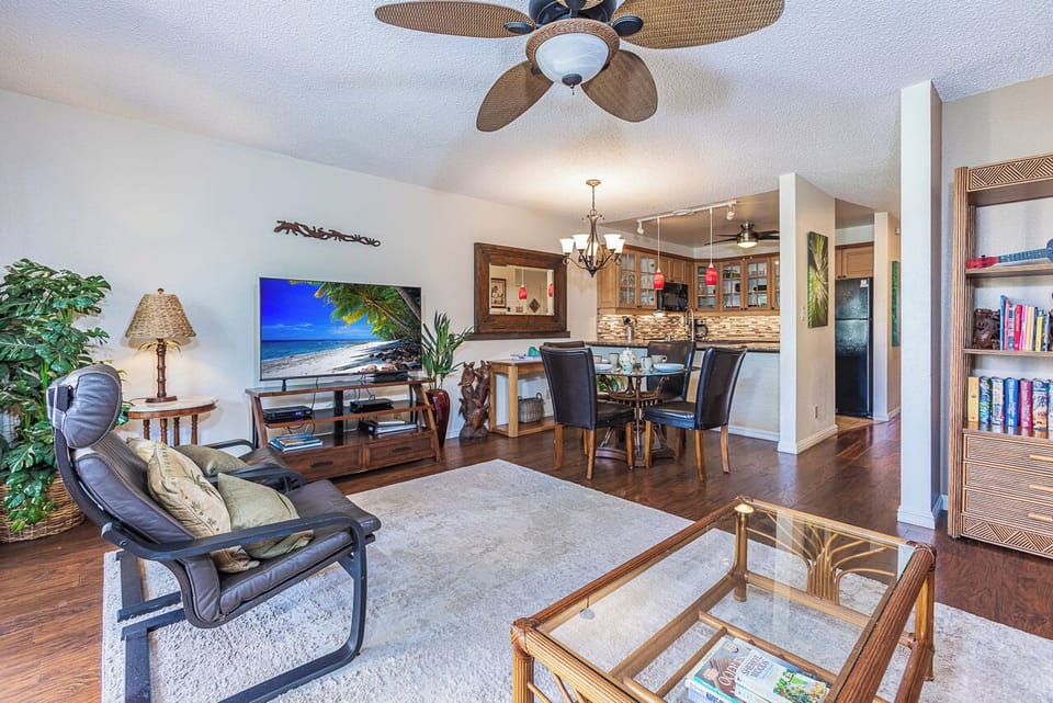 Relax in the living space, comfortable seating, and a kitchen perfect for dining.