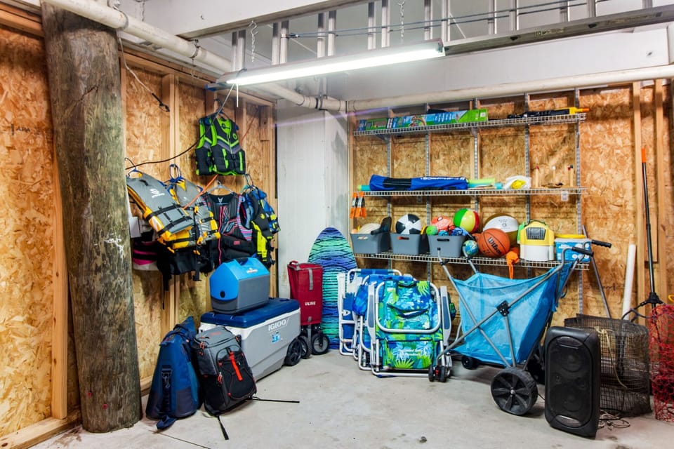 Beach chairs, coolers, beach wagon, toys, life jackets, crab traps and more. 