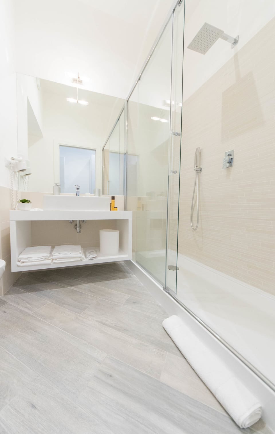 Shower, rainfall showerhead, hair dryer, bidet