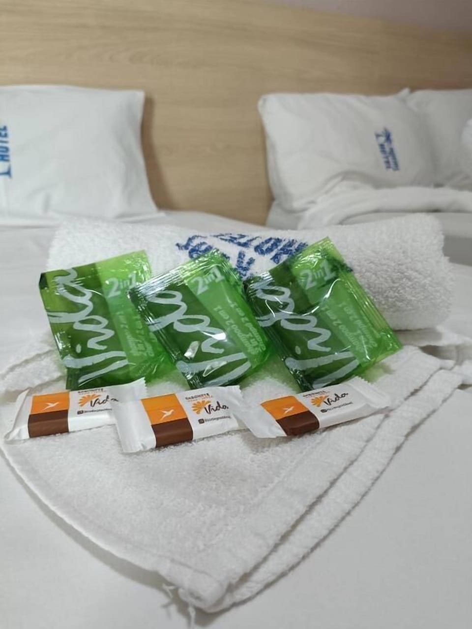 Shower, towels, soap, shampoo