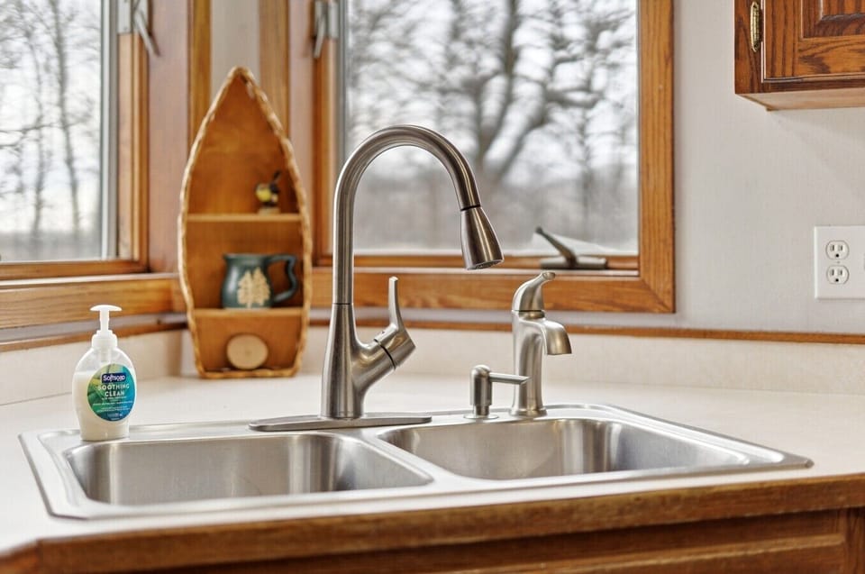 Kitchen | Double Basin Sink & Window Views | Bright Prep Space
