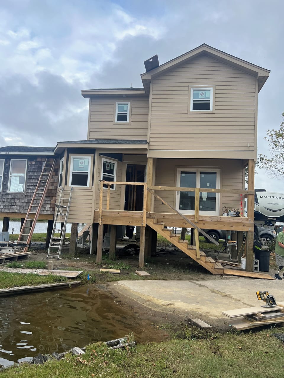 Exterior prior to completion.