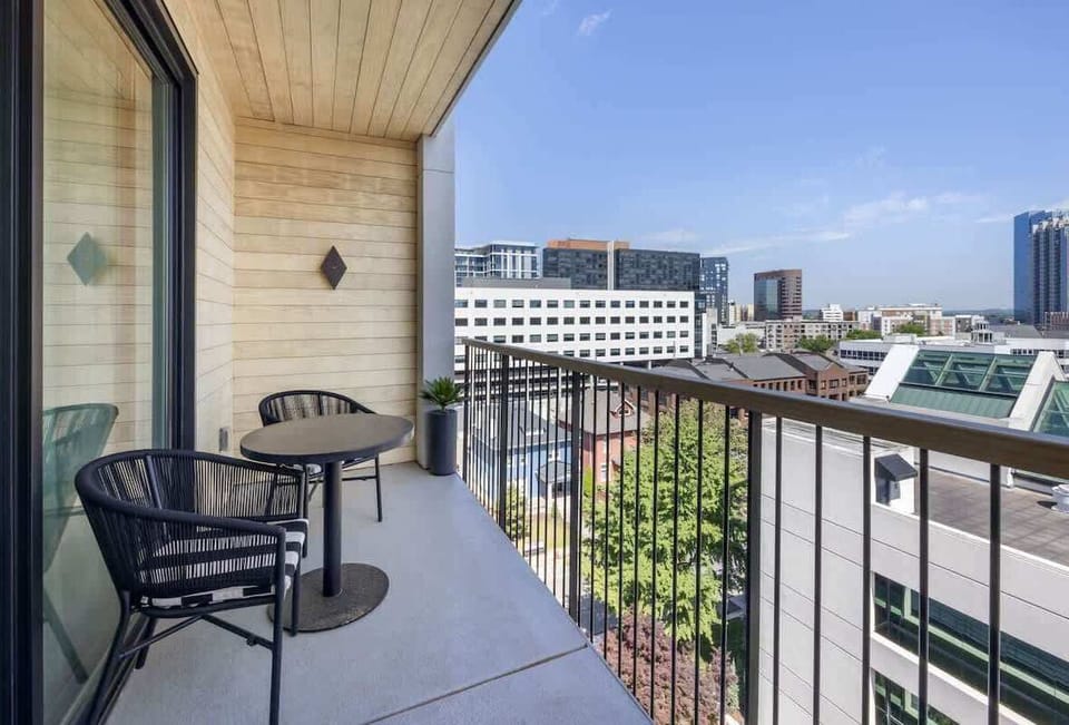 Private balcony with outdoor seating.