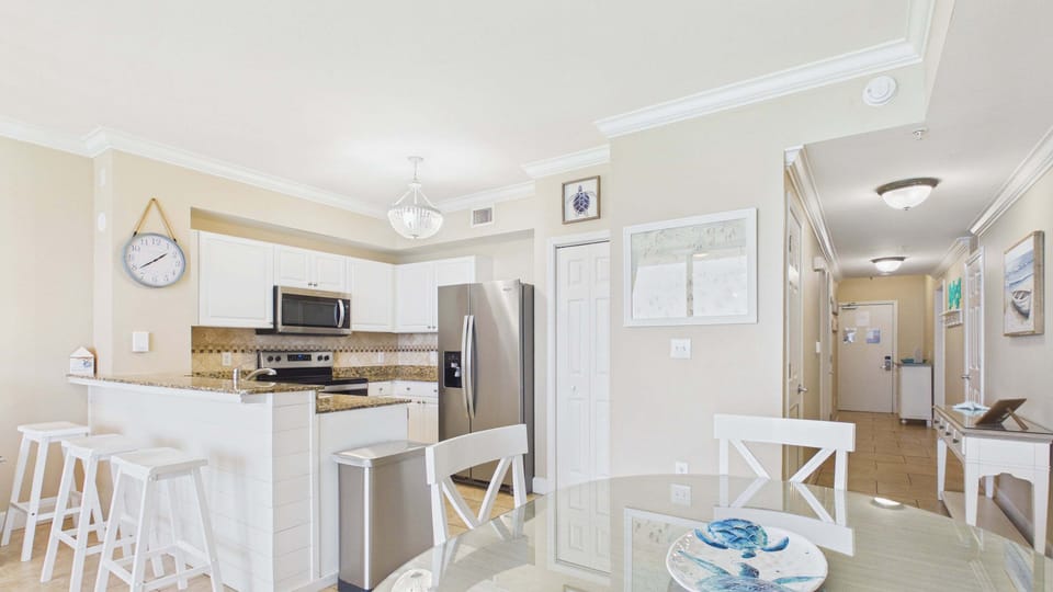 Dining table in living area with seating for 4