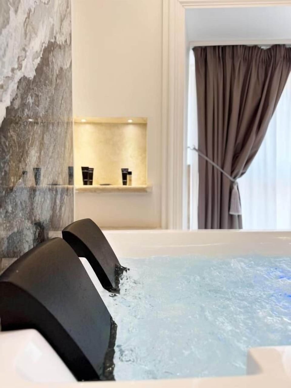 Hair dryer, slippers, towels, soap