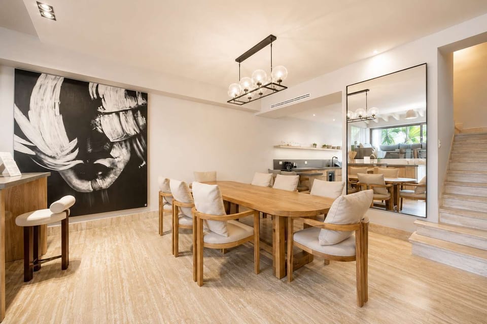 Open-plan dining area with designer decor.