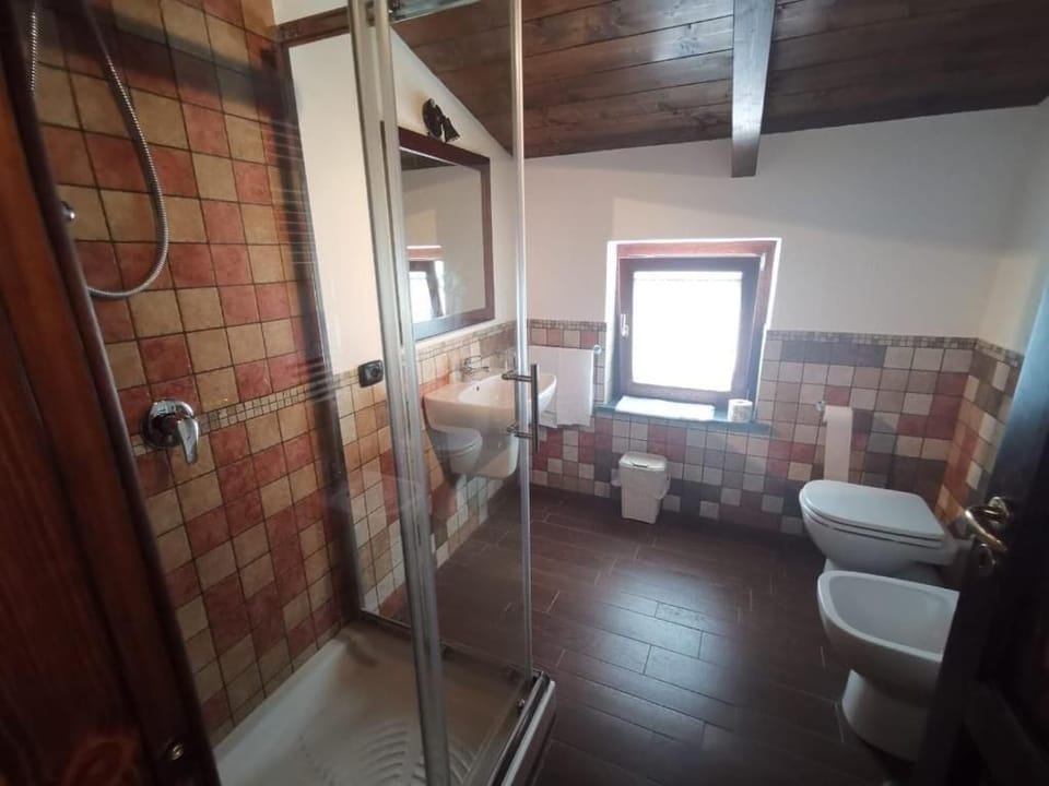 Shower, free toiletries, hair dryer, bidet
