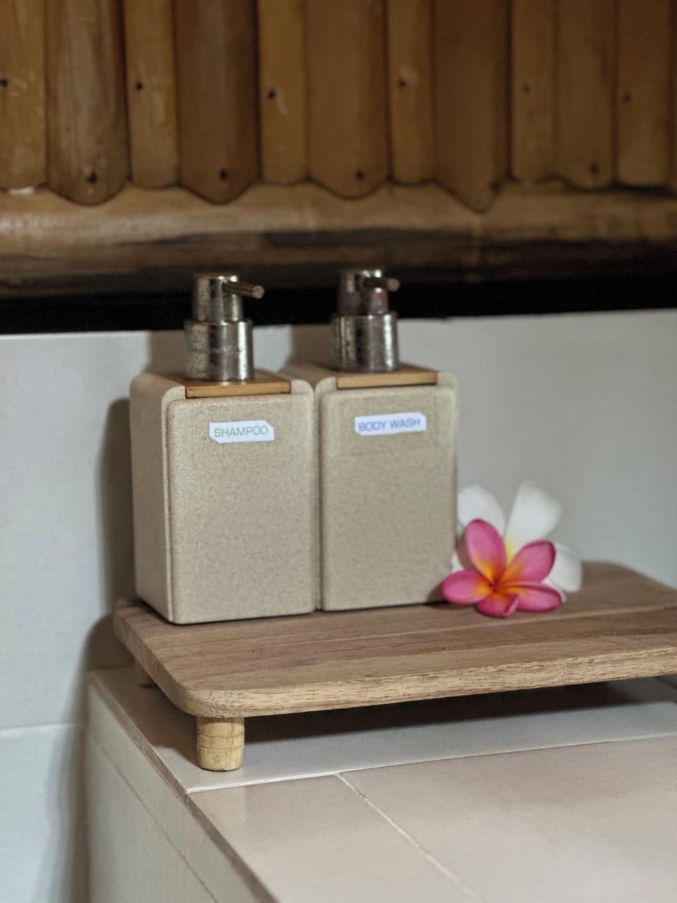 Shower, rainfall showerhead, hair dryer, towels