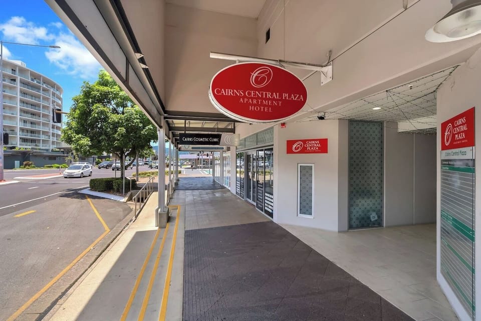 The building entrance at Cairns Central Plaza welcomes you with secure access in a prime central location.