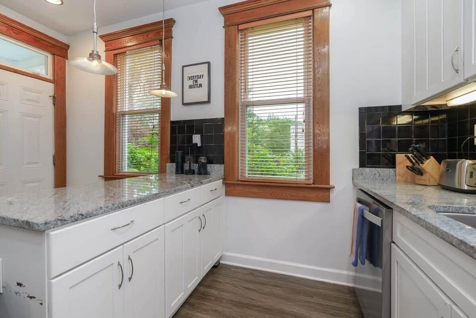 Kitchen: Our bright, remodeled kitchen with every possible thing you could ever need to cook or bake.