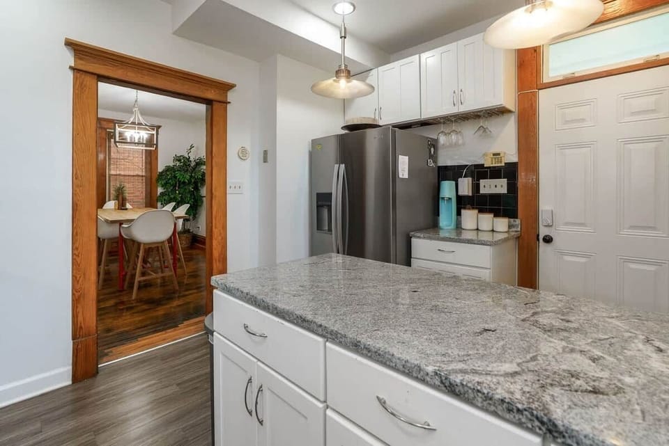 Kitchen: Our bright, remodeled kitchen with every possible thing you could ever need to cook or bake.