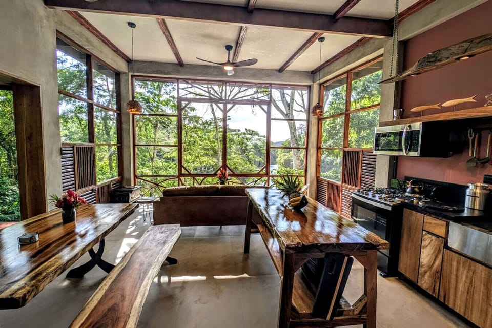 Open-concept living area and kitchen with stunning second-floor views
