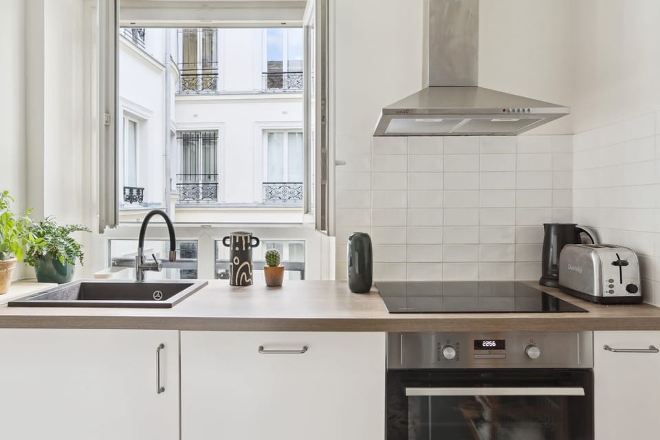 The kitchen is fully equipped to prepare a simple meal