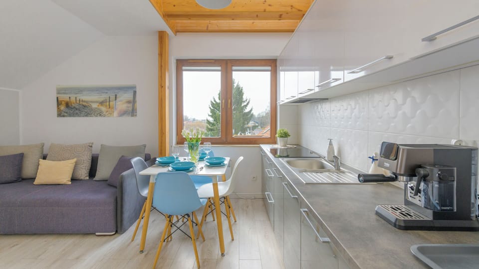 Apartment (11) | Private kitchen | Fridge, stovetop, electric kettle, cookware/dishes/utensils