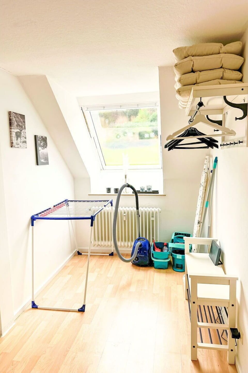 Flooring, Floor, Interior Design, Room, Clothes Hanger, Ceiling, Wood Flooring, Shelving