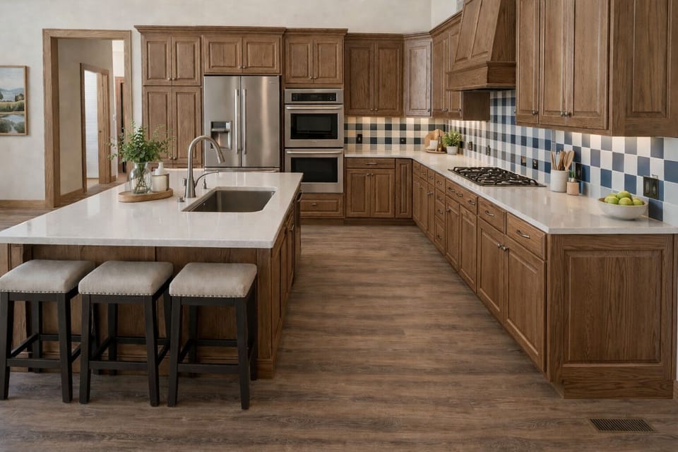 Rendering of the finished kitchen in the main home.