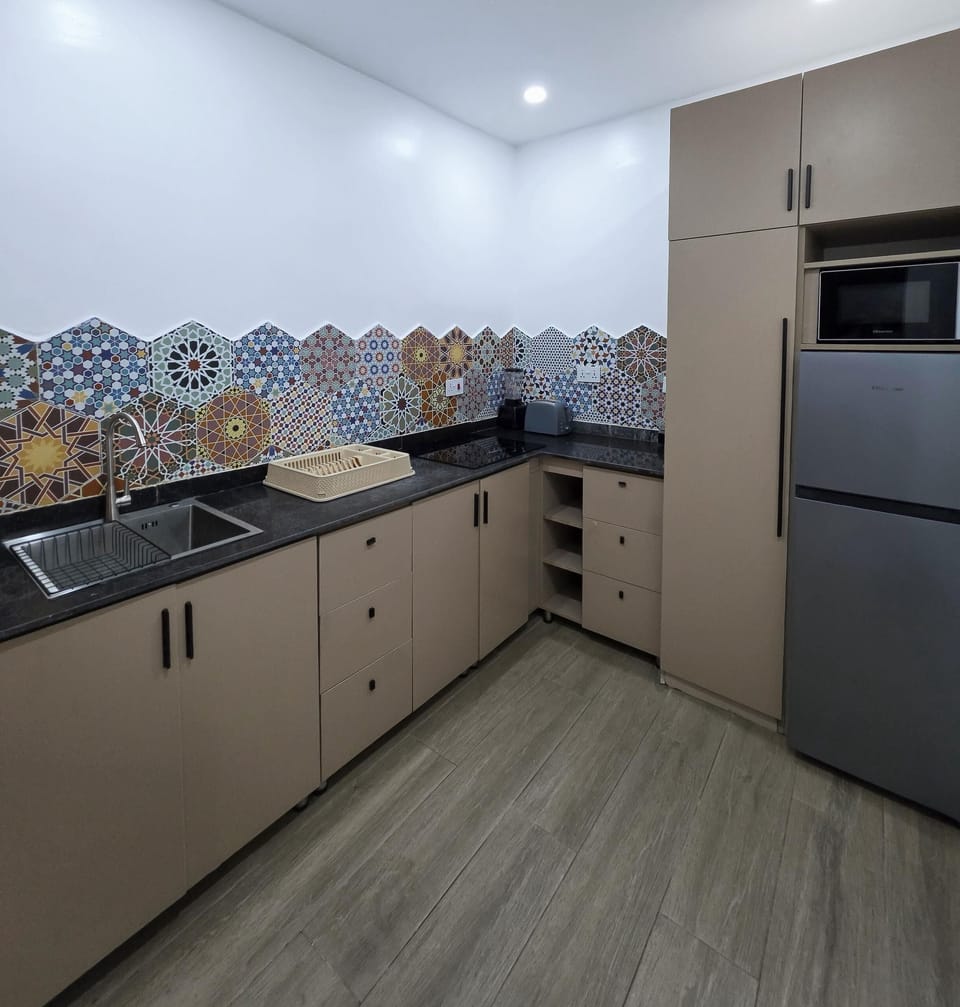 Economy Apartment, Balcony, City View | Private kitchen | Fridge, microwave, oven, stovetop