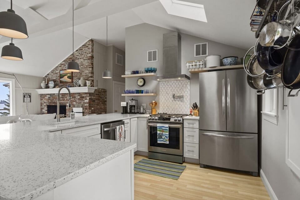 Bright kitchen featuring sweeping ocean views