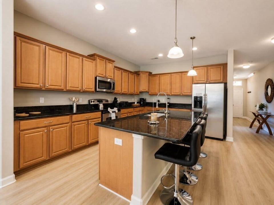 KITCHEN: Kitchen Island with Seating for 4, Coffee Maker, Blender, Cookware, Dinnerware, Drinkware and Flatware